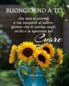 Buongiorno a te che non ti arrendi e vai incontro al nuovo giorno con il sorriso negli occhi e la speranza nel cuore.