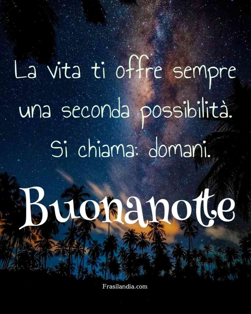 La vita ti offre sempre una seconda possibilità. Si chiama: domani. Buonanotte.