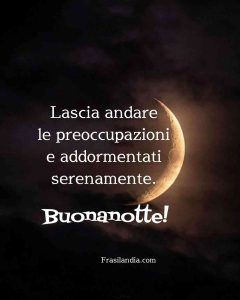 Lascia andare le preoccupazioni e addormentati serenamente. Buonanotte.