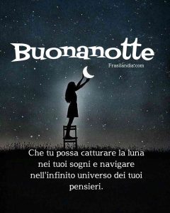 Che tu possa catturare la luna nei tuoi sogni e navigare nell'infinito universo dei tuoi pensieri. Buonanotte!