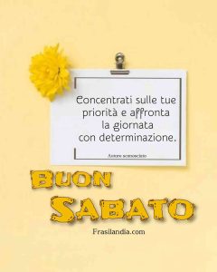 Concentrati sulle tue priorità e affronta la giornata con determinazione. Buon sabato.