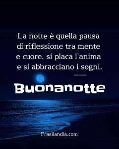 La notte è quella pausa di riflessione tra mente e cuore, si placa l'anima e si abbracciano i sogni. Buonanotte.