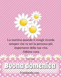 La mattina quando ti svegli ricorda sempre che tu sei la persona più importante della tua vita. Abbine cura. Buona domenica.