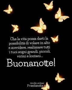 Che la vita possa darti la possibilità di volare in alto e sorridere, realizzare tutti i tuoi sogni grandi, piccoli, vicini e lontani. Buonanotte!