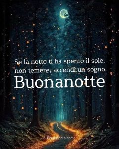 Se la notte ti ha spento il sole, non temere, accendi un sogno. Buonanotte.