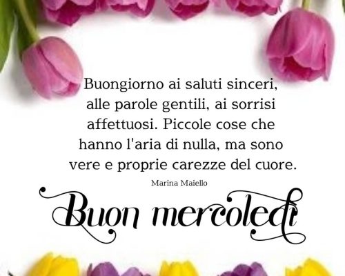 Buongiorno ai saluti sinceri, alle parole gentili, ai sorrisi affettuosi. Piccole cose che hanno l'aria di nulla, ma sono vere e proprie carezze del cuore. Buon mercoledì