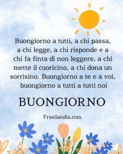 Buongiorno a tutti, a chi passa, a chi legge, a chi risponde e a chi fa finta di non leggere, a chi mette il cuoricino, a chi dona un sorrisino. Buongiorno a te e a voi, buongiorno a tutti noi...