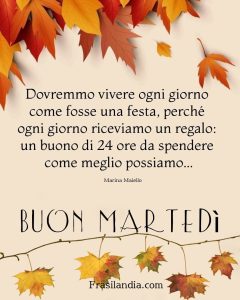 Dovremmo vivere ogni giorno come fosse una festa, perché ogni giorno riceviamo un regalo: un buono di 24 ore da spendere come meglio possiamo. Buon martedì