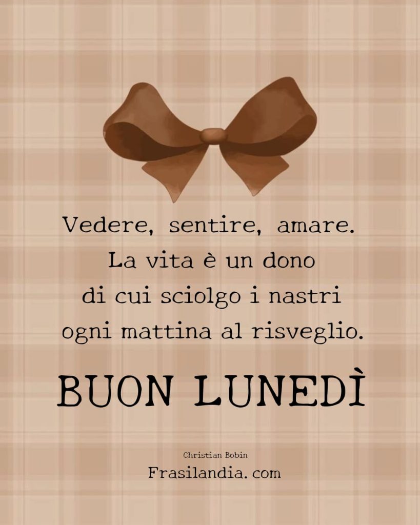 Vedere, sentire, amare. La vita è un dono di cui sciolgo i nastri ogni mattina al risveglio. Buon lunedì