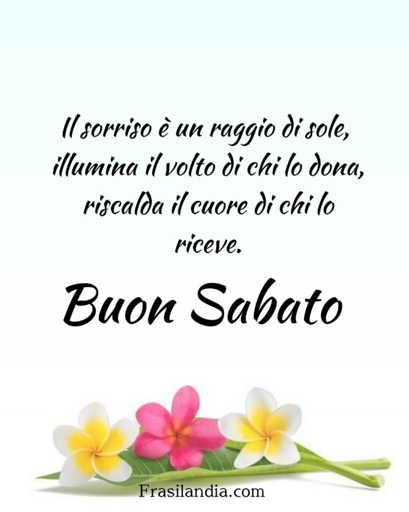 Il sorriso è un raggio di sole, illumina il volto di chi lo dona e riscalda il cuore di chi lo riceve. Buon Sabato