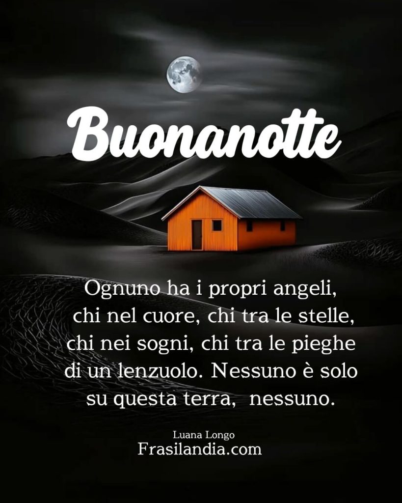 Ognuno ha i propri angeli, chi nel cuore, chi tra le stelle, chi nei sogni, chi tra le pieghe di un lenzuolo. Nessuno è solo su questa terra, nessuno. Buonanotte