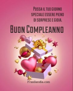 Possa il tuo giorno speciale essere pieno di sorprese e gioia. Buon compleanno
