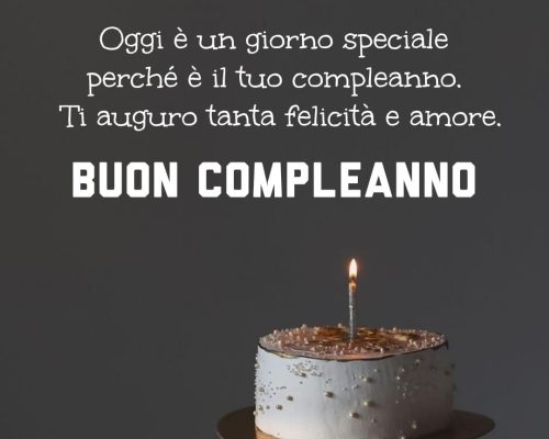 Oggi è un giorno speciale perché è il tuo compleanno. Ti auguro tanta felicità e amore. Buon Compleanno