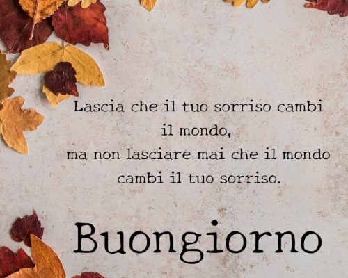 Lascia che il tuo sorriso cambi il mondo, ma non lasciare mai che il mondo cambi il tuo sorriso. Buongiorno