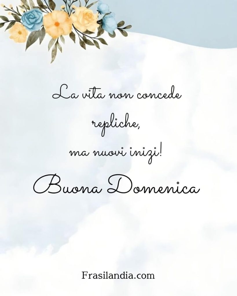 La vita non concede repliche, ma nuovi inizi! Buona Domenica