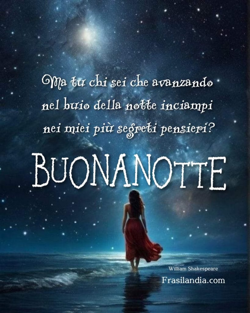Ma tu chi sei che avanzando nel buio della notte inciampi nei miei pensieri più segreti. Buonanotte