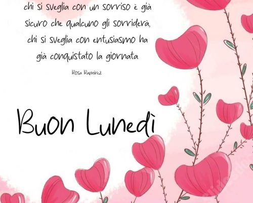Chi si sveglia con un pensiero positivo è già carico di energia, chi si sveglia con un sorriso è già sicuro che qualcuno gli sorriderà, chi si sveglia con entusiasmo ha già conquistato la giornata. Buon lunedì