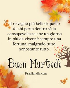 Il risveglio più bello è quello di chi porta dentro sé la consapevolezza che un giorno da vivere è sempre una fortuna, malgrado tutto, nonostante tutto. Buon martedì