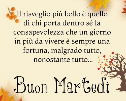 Il risveglio più bello è quello di chi porta dentro sé la consapevolezza che un giorno da vivere è sempre una fortuna, malgrado tutto, nonostante tutto. Buon martedì